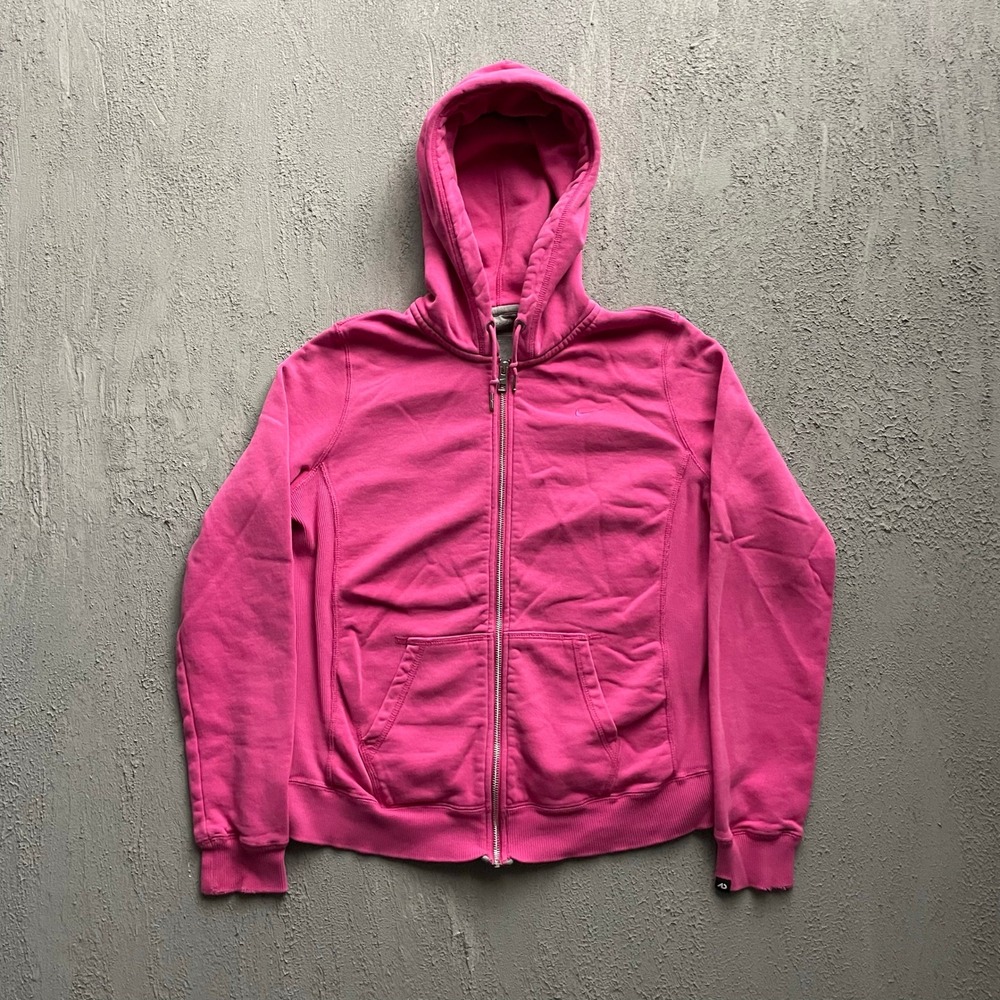 Vintage Nike Embroidered Logo Zip Up Hoodie Womens Large Pink 2000s